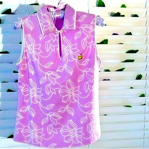 Magnolia Lane Masters logo lavender and white sleeveless golf top